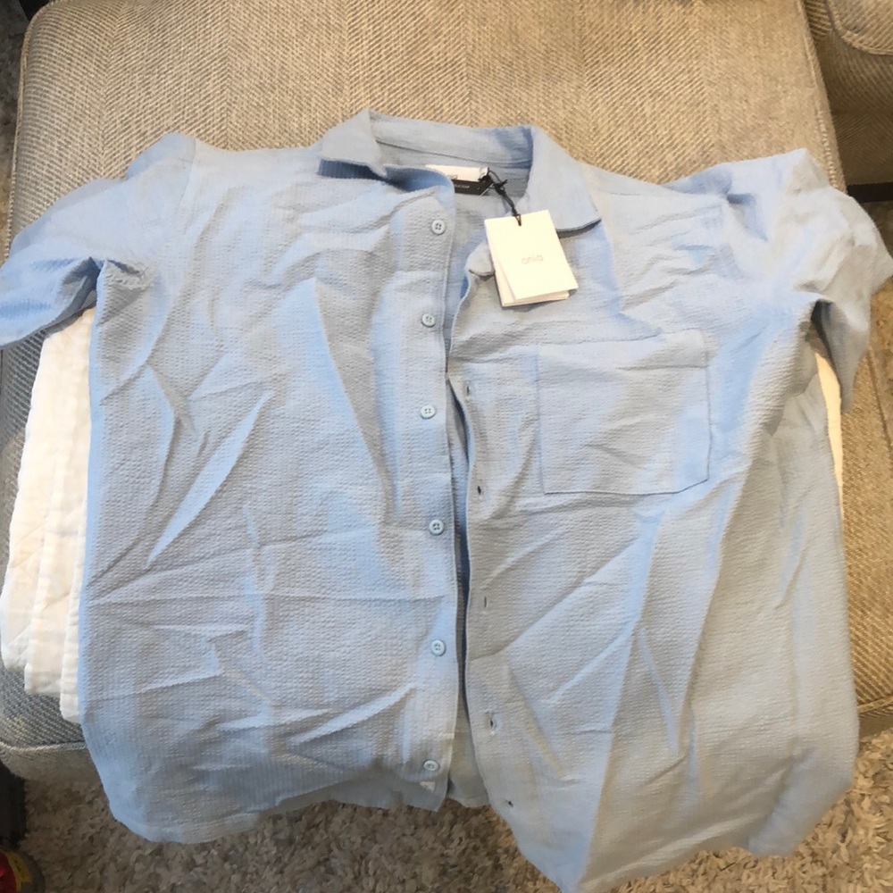 Designer Onia Seersucker Camp Shirt